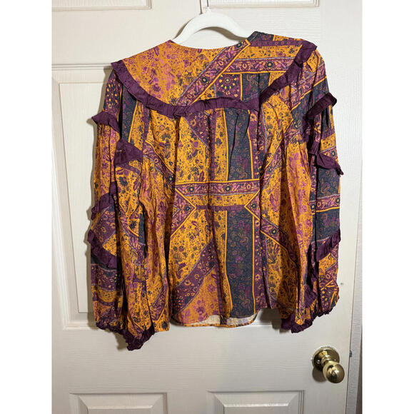 Olivaceous Boho Chic Floral Ruffle Blouse - Size S - Picture 4 of 5